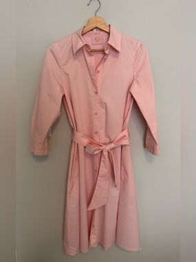 Button-Front Shirt Dress with Tie Waist - Pink -